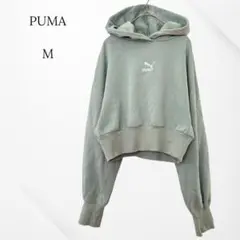 プーマ クラシックスファッション クロップフーディー　ミントグリーンMショート丈