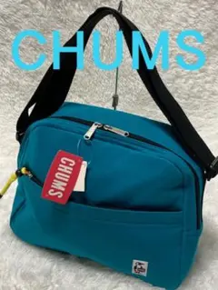 新品未使用タグ付きCHUMSチャムスショルダーBAG大容量A4OKブルーグリーン