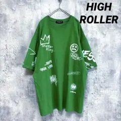美品✨【HIGH ROLLER】半袖Tシャツ グリーン 総柄 コットン