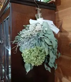 グリーン♡ホワイト ナチュラルドライフラワー スワッグ 花束 約45cm