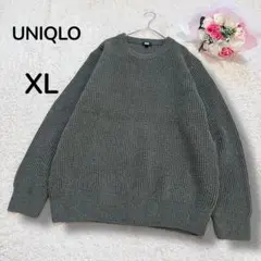 【ユニクロUNIQLO】ミドルゲージ　ワッフルクルーネックセーター　グリーンXL