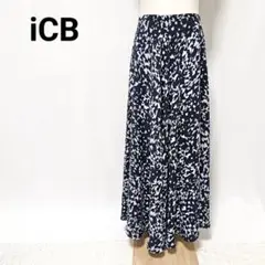 iCB アイシービー 抽象柄ロングスカート ネイビー 11号 美品