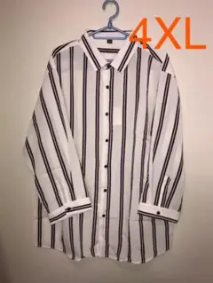 送込【7分袖ストライプシャツ　4XL／紺色　赤】