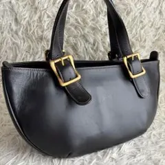 【人気 美品】キタムラ　ハーフムーンハンドバッグ　　ロゴ刻印　舟形　オールレザー