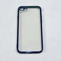 iPhone 16e ケース クリア 耐衝撃 メタリック背面クリア ブルー