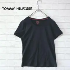 トミーヒルフィガー 半袖Tシャツ サイズ2 ロゴ刺繍 Vネック 黒 ノームコア
