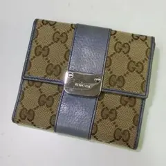 グッチ Wホック 二つ折り 財布 GG キャンバス レザー