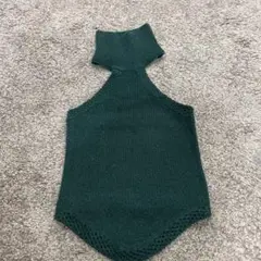 ノースリーブハイネックニット ダークグリーン