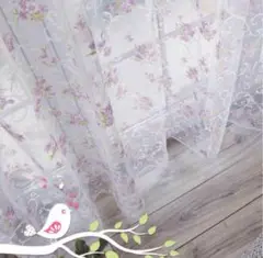 レースカーテン　カーテン　100×200cm 花柄　紫　レース　2枚セット