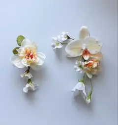 高級造花　アーティフィシャルフラワー　イヤーカフ　ウェディング　イエローホワイト