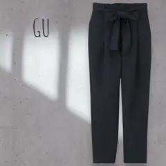 49【GU】ウエストリボン テーパードパンツ ネイビー シンプル 単色