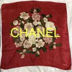 CHANEL 鮮やか シルク 絹 レッド ゴールド チェーン 大判 スカーフ