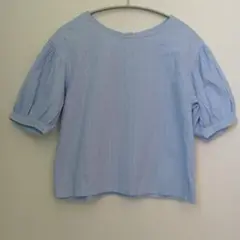 ライトブルー パフスリーブ 刺繍シャツ