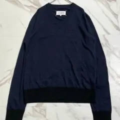 極美品 17SS◎メゾンマルジェラ 長袖ニット エルボーパッチ リネン 紺 M