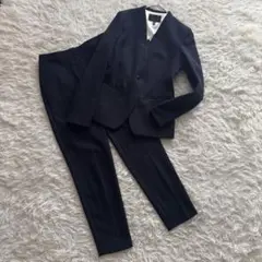 【アイシービー】ノーカラー ジャケット パンツ セットアップ スーツ 紺