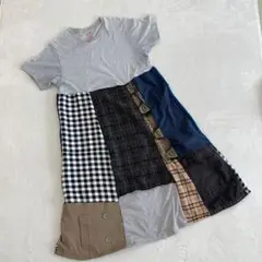 ユニクロUT ワンピース パッチワークグレー半袖コットンMサイズ