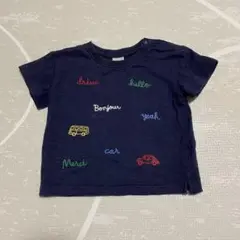 プティマイン ネイビー 車 刺繍入り 半袖Tシャツ 90cm