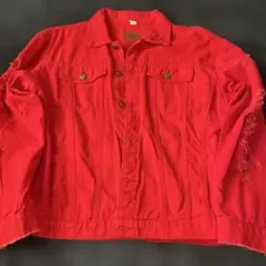 赤色 5XL デニムダメージ加工ジャケット