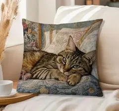猫の刺繍柄クッションカバーA　45×45