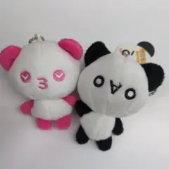 顔文字パンダとピンクと白黒ぬいぐるみ キーホルダー