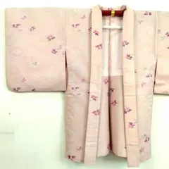 【美品】羽織 正絹 小紋 地紋 花柄 身丈78 裄62 薄ピンク