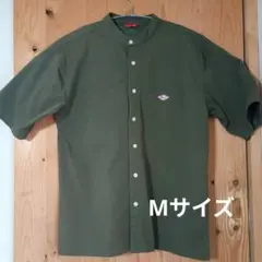 バンドカラーシャツ Mサイズ 半袖シャツ ノーカラーシャツ　カーキ