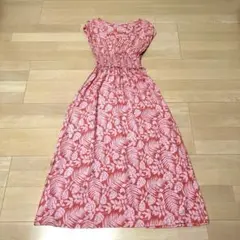 MAM et MOI リゾートロングワンピース　サーモンピンク　リーフ柄