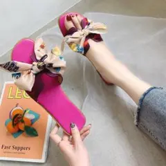 フラットサンダル スカーフ ペタンコ 韓国 サンダル リゾート 旅行 ピンク
