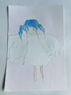 天使の女の子 水彩画 ポストカード
