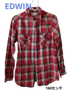 EDWINレッド系チェック 長袖シャツ