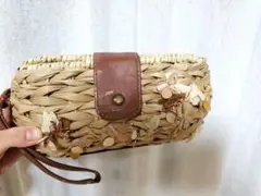 【希少】m.soeurエムスール ラフィアカゴバッグ花手作りハンドメイドクラッチ