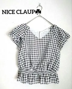 【美品】NICE CLAUP 半袖 ブラウス チェック フリーサイズ トップス