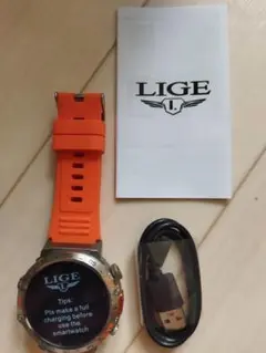 オレンジバンド　LIGE スマートウォッチ LED 通話 メッセージ通知