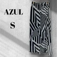 AZUL　総柄ロング丈スカート　ホワイト×ブラック　S　バイカラー◆M3712