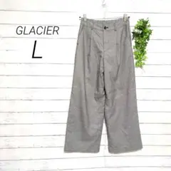 グラシア　ワイドパンツ　ウエストゴム　千鳥格子柄　L　グレー　体型カバー