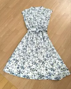 【美品】アナトリエ　花柄 半袖 ロングワンピース リボン付き　白　青　黄色