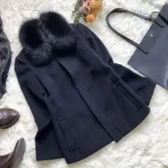ピンキーアンドダイアン✨【M相当】 ショートコート アンゴラ混 リアルファー 黒