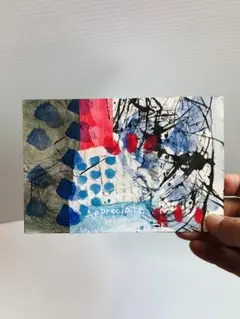 抽象画　コラージュ　アート　原画　ポストカードサイズ