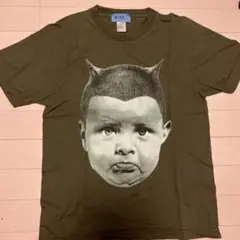 WORK ユニーク顔プリント Tシャツ オリーブグリーン