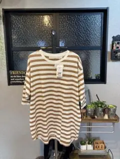 新品タグ付き！ハートマーケット　ボーダー　半袖Tシャツ ベージュ　フリーサイズ