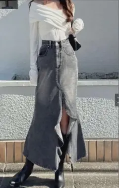 GRL スリットラッフルデニムマーメイドスカート ブルー Lサイズ