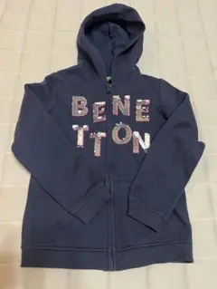BENETTON ネイビー フード付きジップパーカー 130cm