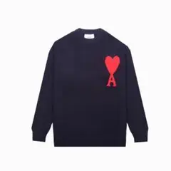 Ami Parisハート刺繍クルーネックセーター 黒 S
