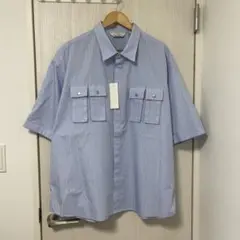 GU rokh ユーティリティシャツ 五分袖 3XL ブルー メンズ