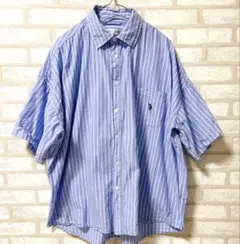 U.S. POLO ASSN. 半袖シャツ M 青 ストライプ　メンズ