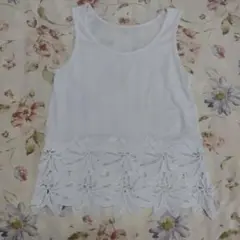 ホワイト 花柄レース タンクトップ