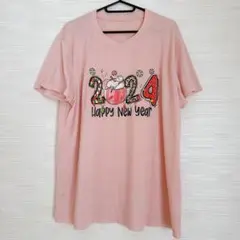 XXL 2024 Happy New Year ピンクTシャツ