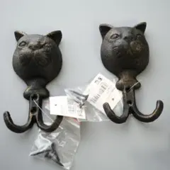 猫のウォールフック２個セット　壁掛けフック　未使用　金属製　アイアンフック