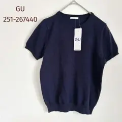 新品タグ付き　GU 半袖ニット クルーネックセーター　S　ネイビー　綿混