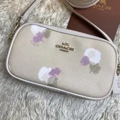 未使用級 コーチ フローラル プリント ショルダーバッグ 2way ベージュ